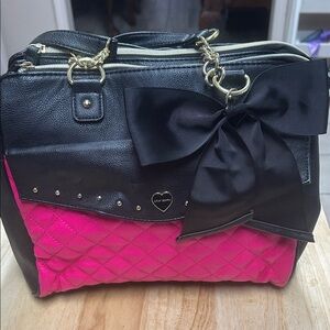 Betsey Johnson Black and Pink Quilted Satchel with Bow
